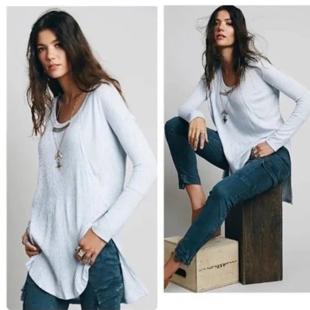 FREE PEOPLE Catalina Thermal Long Sleeve Top- Sky Blue - Picture 2 of 6